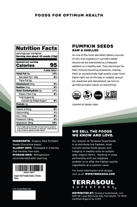 Terrasoul organic pumpkin seeds being poured into a bowl, great for trail mix.