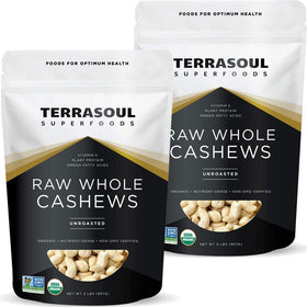 Terrasoul Organic Raw Cashews in two 2lb packs, ready for fresh snacking.