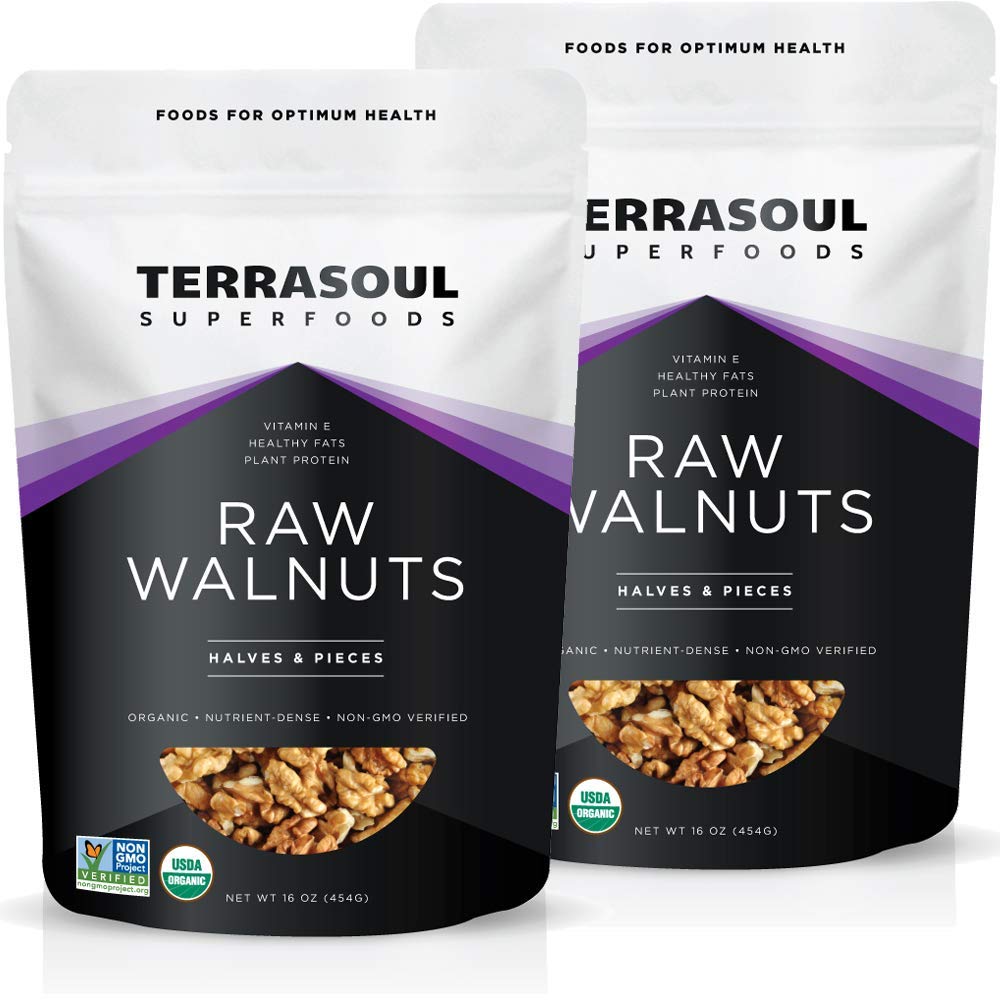 Terrasoul Organic Raw Walnuts Chandler 2lb Pack with light color halves for milks and snacking