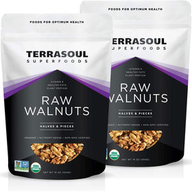 Terrasoul Organic Raw Walnuts Chandler 2lb Pack with light color halves for milks and snacking
