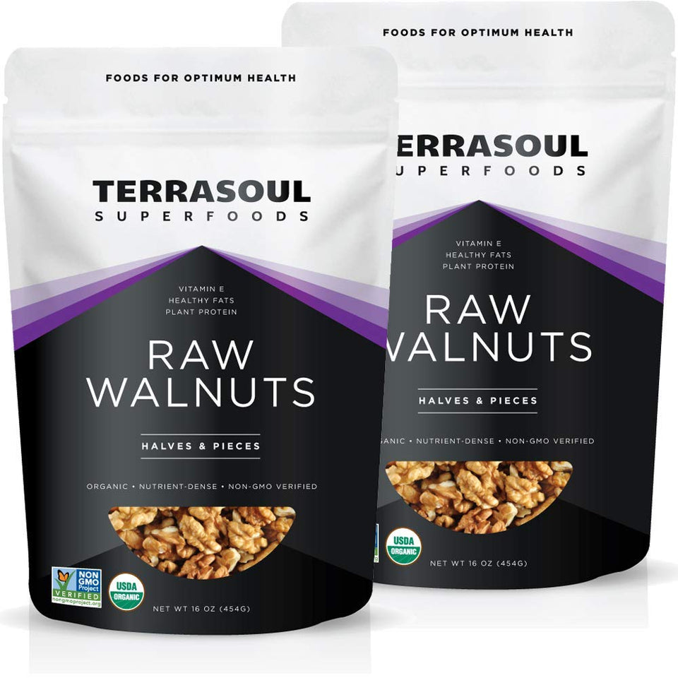 Terrasoul Organic Raw Walnuts Chandler 2lb Pack with light color halves for milks and snacking