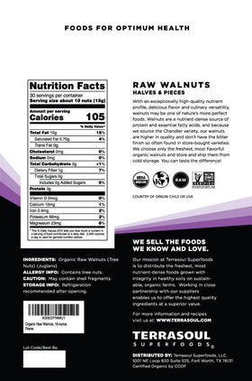 Terrasoul Organic Raw Walnuts Chandler pieces suitable for baking and toppings.