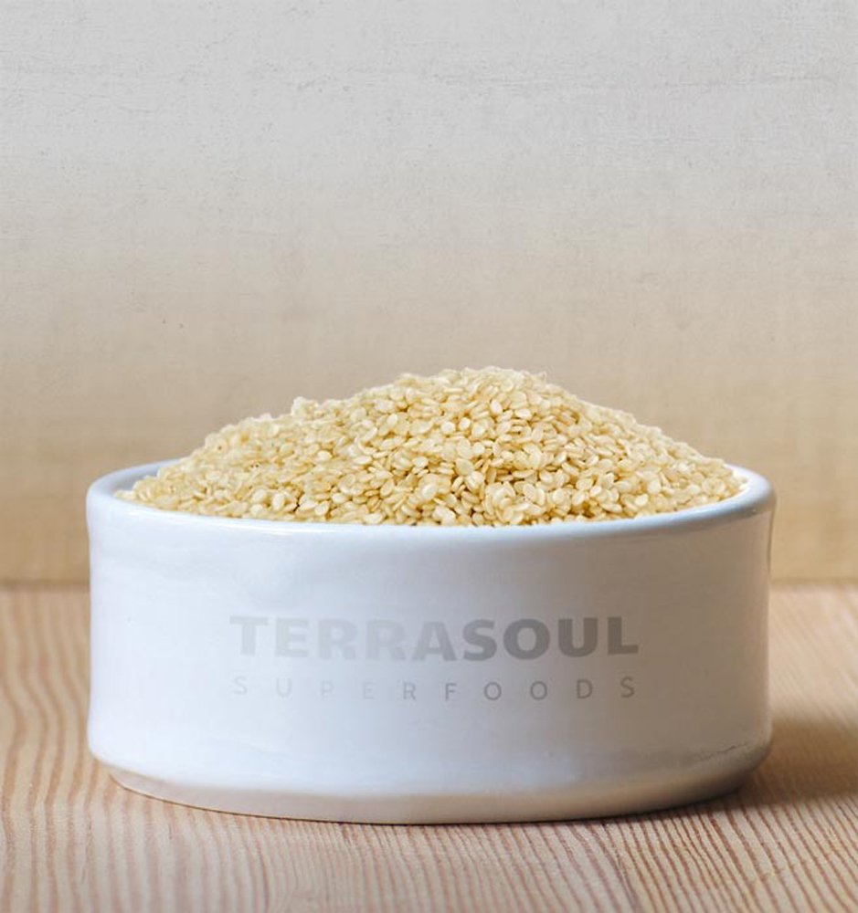 Terrasoul organic unhulled seeds closeup, raw and gluten-free option for vibrant meals.