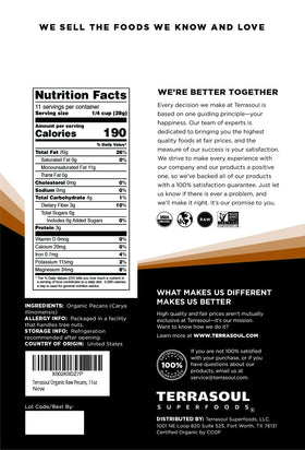 Terrasoul Pecans organic certification label indicating quality and clean ingredients