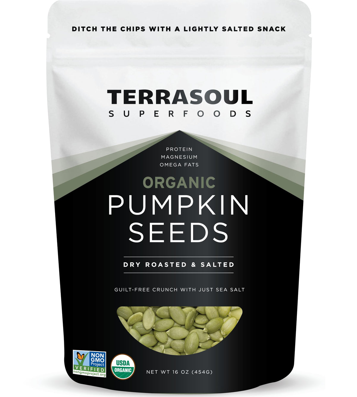 Terrasoul pumpkin seeds dry-roasted in a bowl for a crunchy, protein-rich snack.