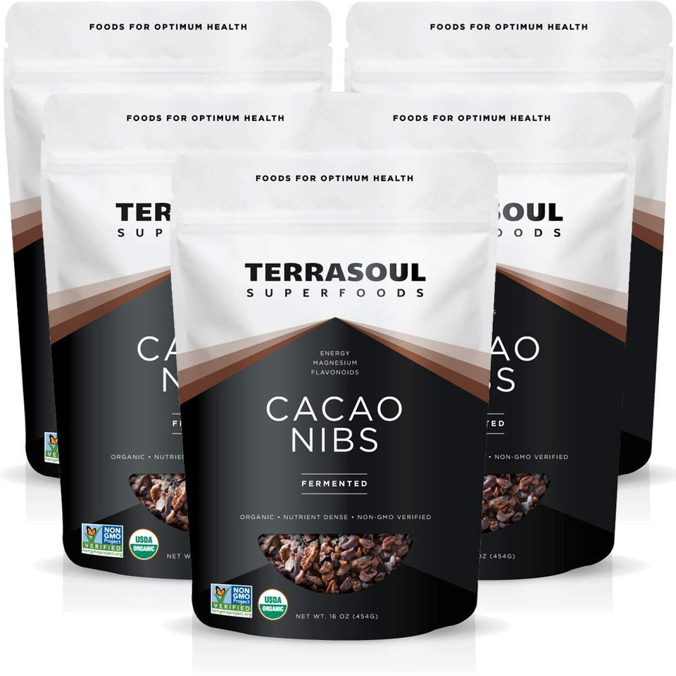 Terrasoul cacao nibs 5lb case showcases premium cacao for baking and snacking.