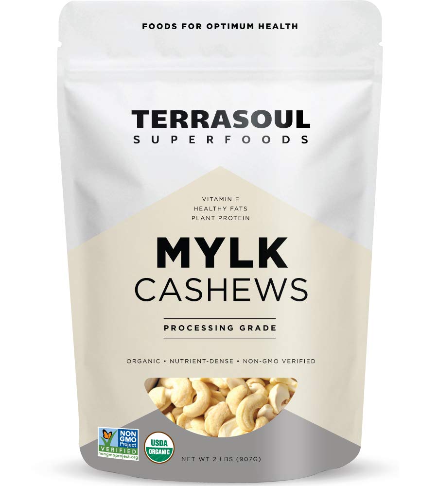 Terrasoul Superfoods raw organic cashews mylk-grade 2lb bag for snacking or dairy-free milks