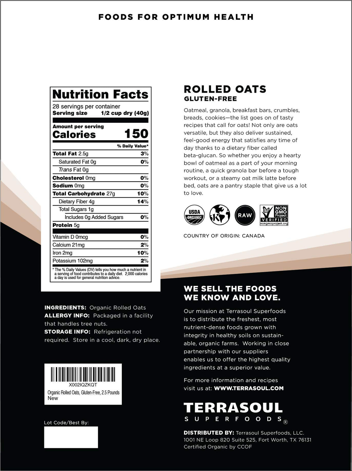 Terrasoul rolled oats in a steaming bowl for porridge or breakfast
