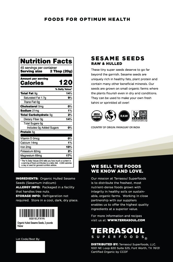 Terrasoul sesame seeds bag overhead view for fresh gluten-free staples