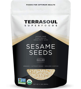 Terrasoul hulled sesame seeds, close-up showing nutty aroma ideal for tahini