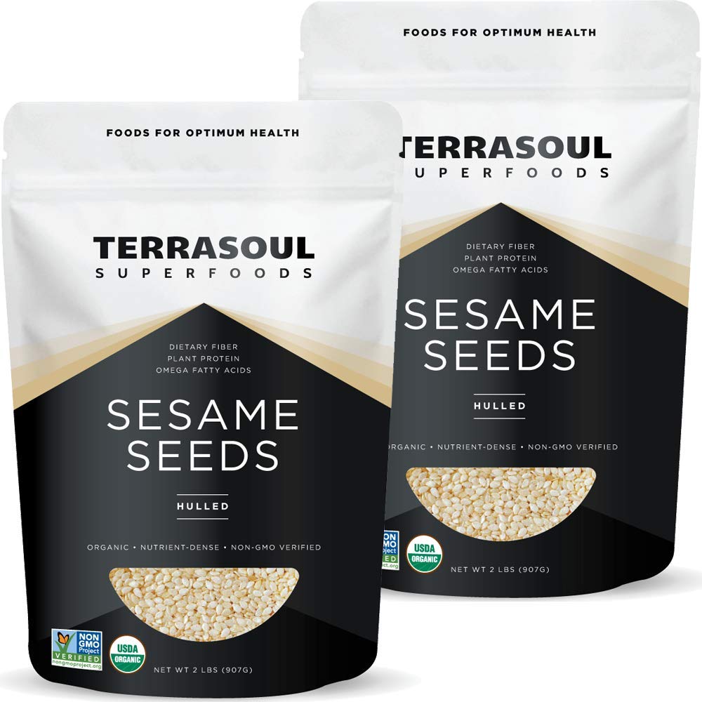 Terrasoul sesame seeds raw hulled bulk in a 4-pound two-pack.