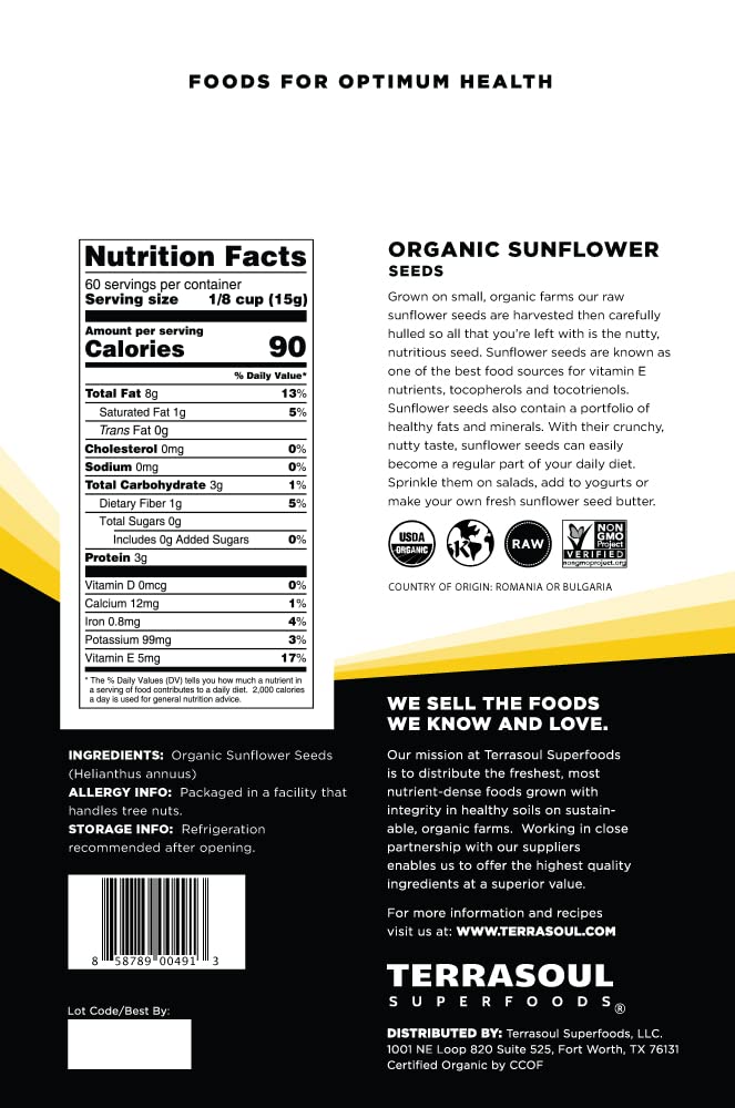 Terrasoul Sunflower Seeds in bulk packaging, convenient pantry staple.