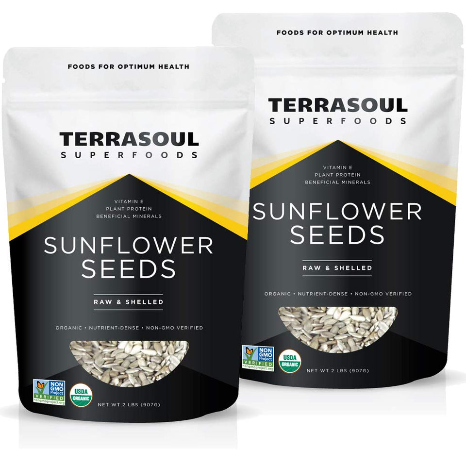Terrasoul organic hulled sunflower seeds in a 4lb bag for versatile snacking.