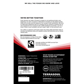 Terrasoul Superfoods instant coffee being prepared with hot water for a fast morning cup