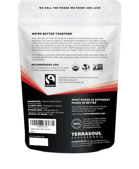 Terrasoul Superfoods organic label on packaging emphasizing purity and convenience