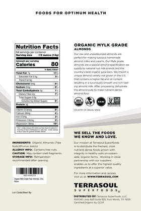 Terrasoul almonds mylk-grade close-up highlights quality texture for homemade milks.