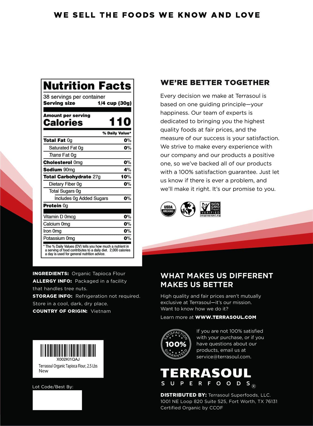 Terrasoul Tapioca Flour bag reseal tab keeps flour fresh between batches for keto-friendly desserts.