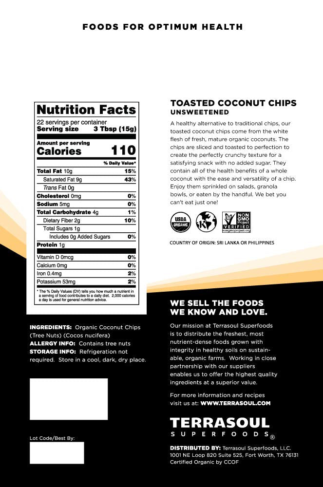 Terrasoul organic toasted coconut chips bowl: crisp topping for yogurt.