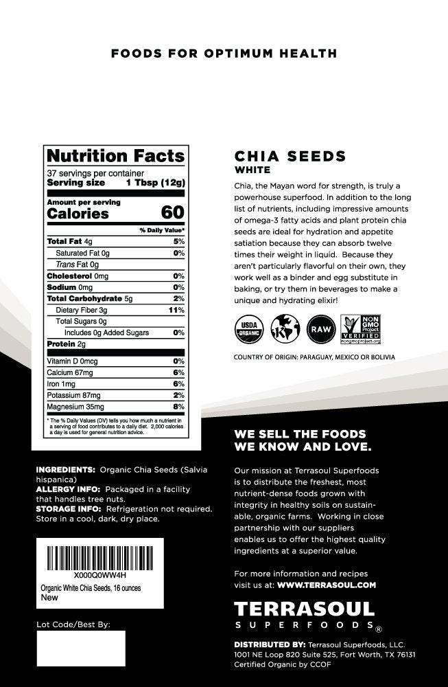 Terrasoul White Chia Seeds bulk bags shown for easy scooping and pantry storage.