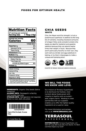 Terrasoul white chia seeds closeup grains showing tiny ivory seeds.