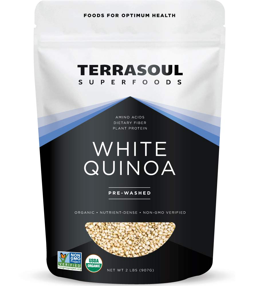 Terrasoul White Quinoa 2lb package, organic and pre-washed for quick prep.