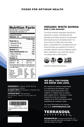 Terrasoul Organic White Quinoa dry grain close-up highlighting clean, versatile raw ingredient.