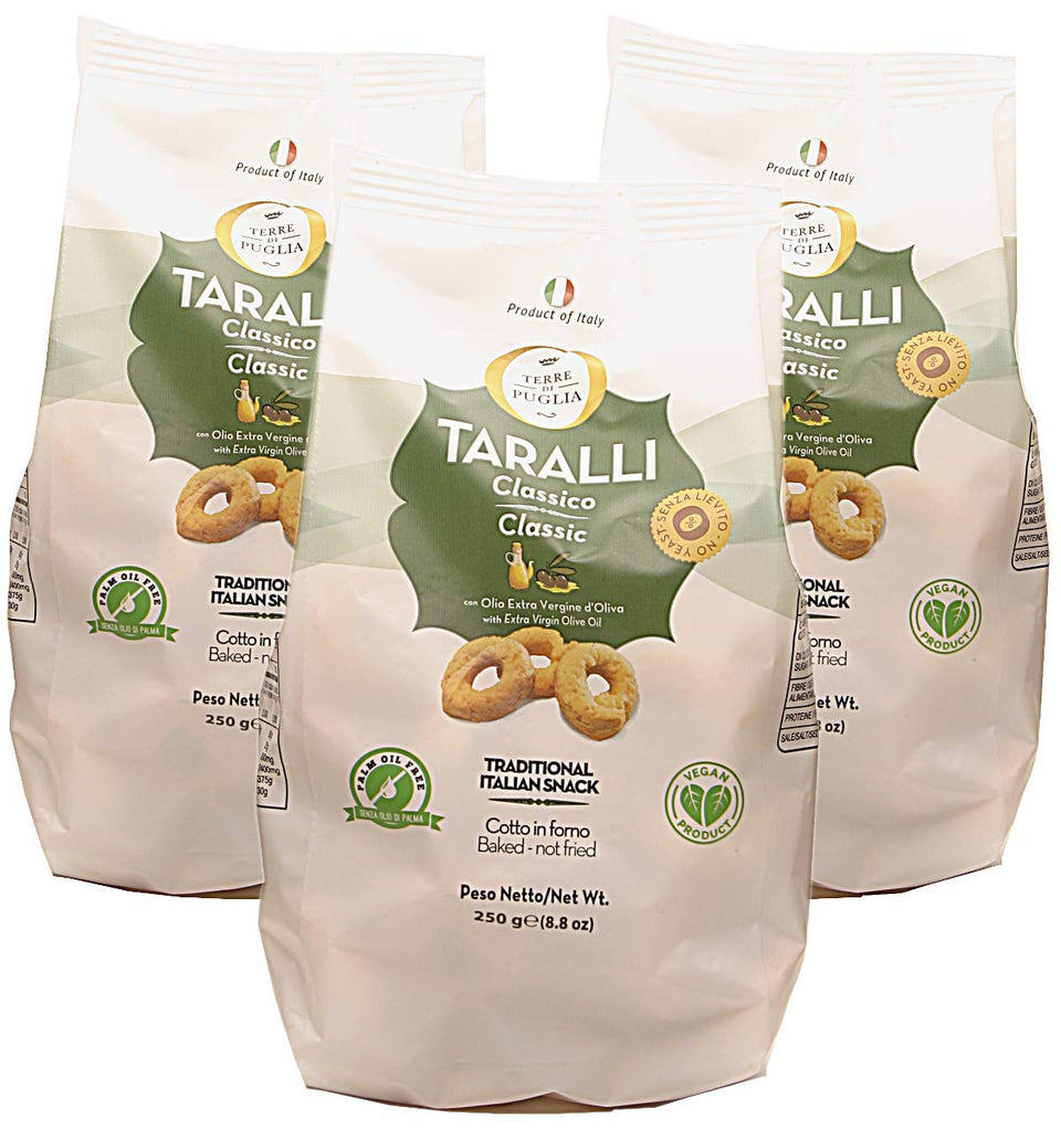 Terre Di Puglia Taralli Classic 8.8 oz pack, crisp Italian snack for sharing