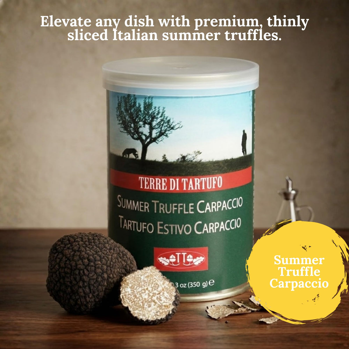 Terre di Tartufo truffle slices close-up showing delicate aroma and shine.