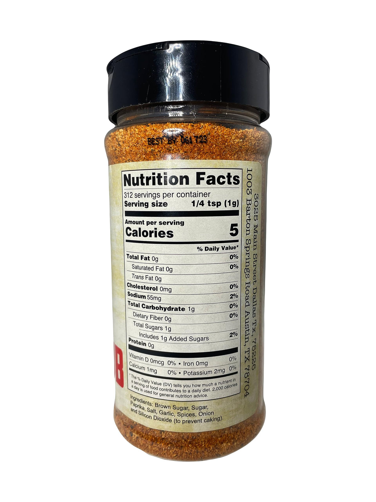 Close-up pour of Terry Black's Dry Rub bottle for easy pork seasoning