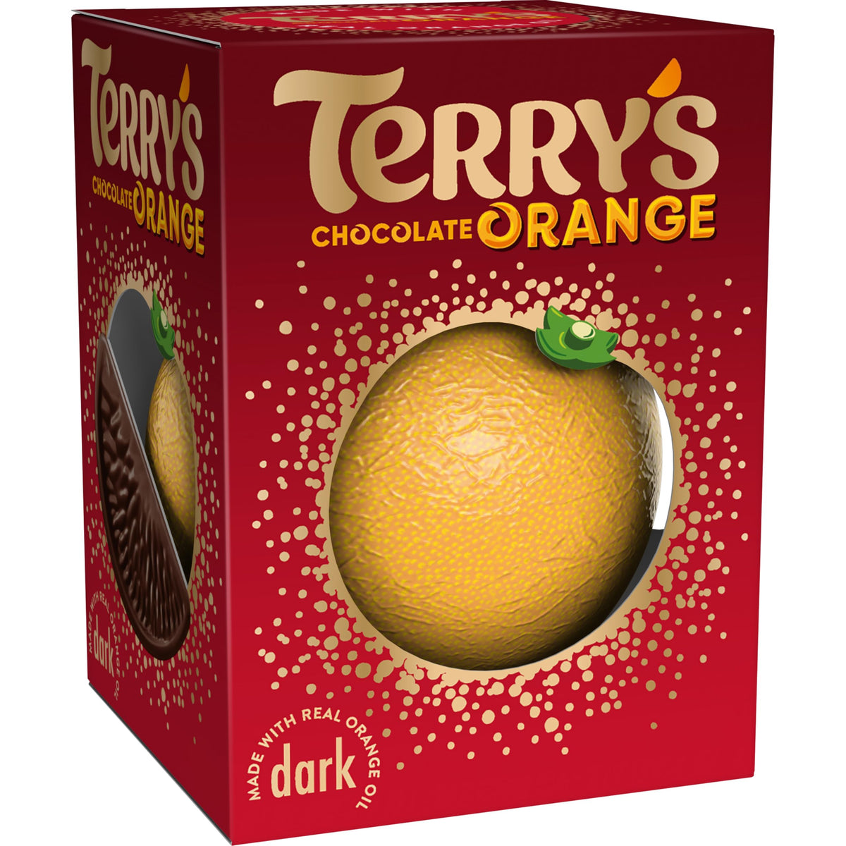 Terry's Chocolate Orange Dark Ball 145g pack shown, a shareable British treat for cocoa lovers