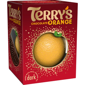 Terry's Chocolate Orange Dark Ball 145g pack shown, a shareable British treat for cocoa lovers