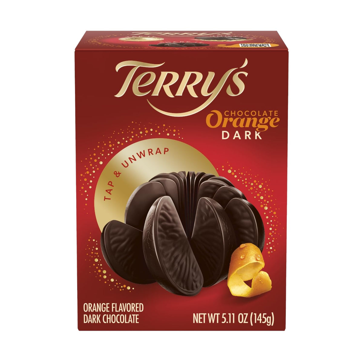 Terry's Chocolate Orange dark chocolate ball in gold foil wrapper, premium gift option.