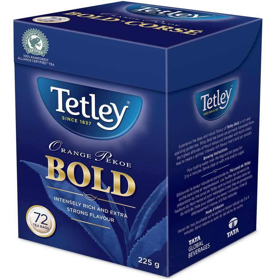Tetley Bold Orange Pekoe tea brew in a mug, rich and smooth.