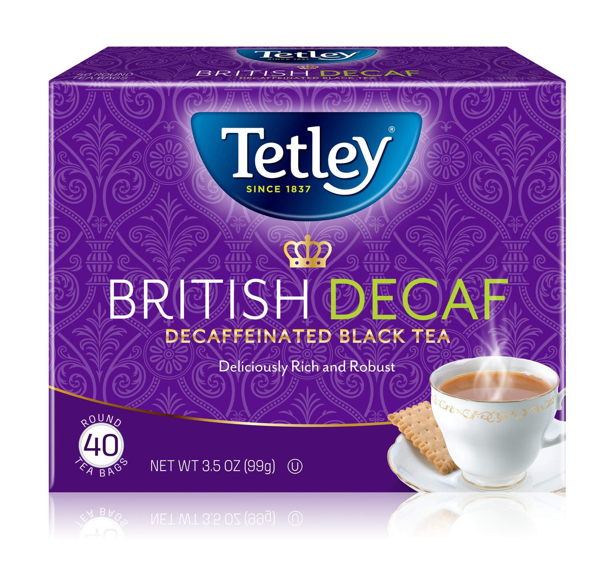 Tetley British Blend Premium Decaf Tea bags for a smooth caffeine-free brew.