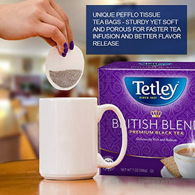 Tetley British Blend tea bags pack four boxes for convenient daily brews.