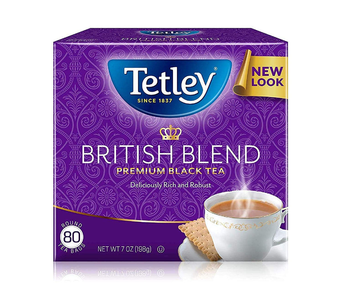 Tetley British Blend tea cup steeping shows rich aroma and smooth taste.