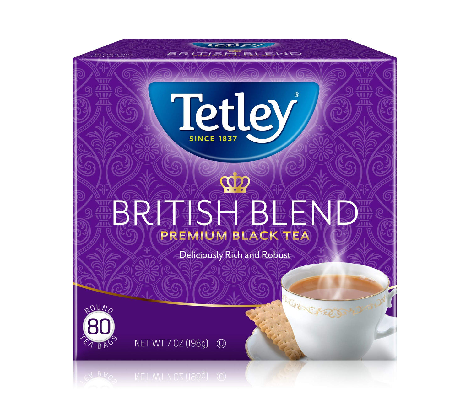 Tetley British Blend tea pack showing 80 teabags for a comforting daily ritual.