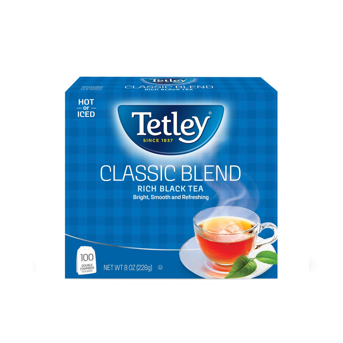 Tetley Classic Blend tea bags box, convenient for quick, comforting brews.