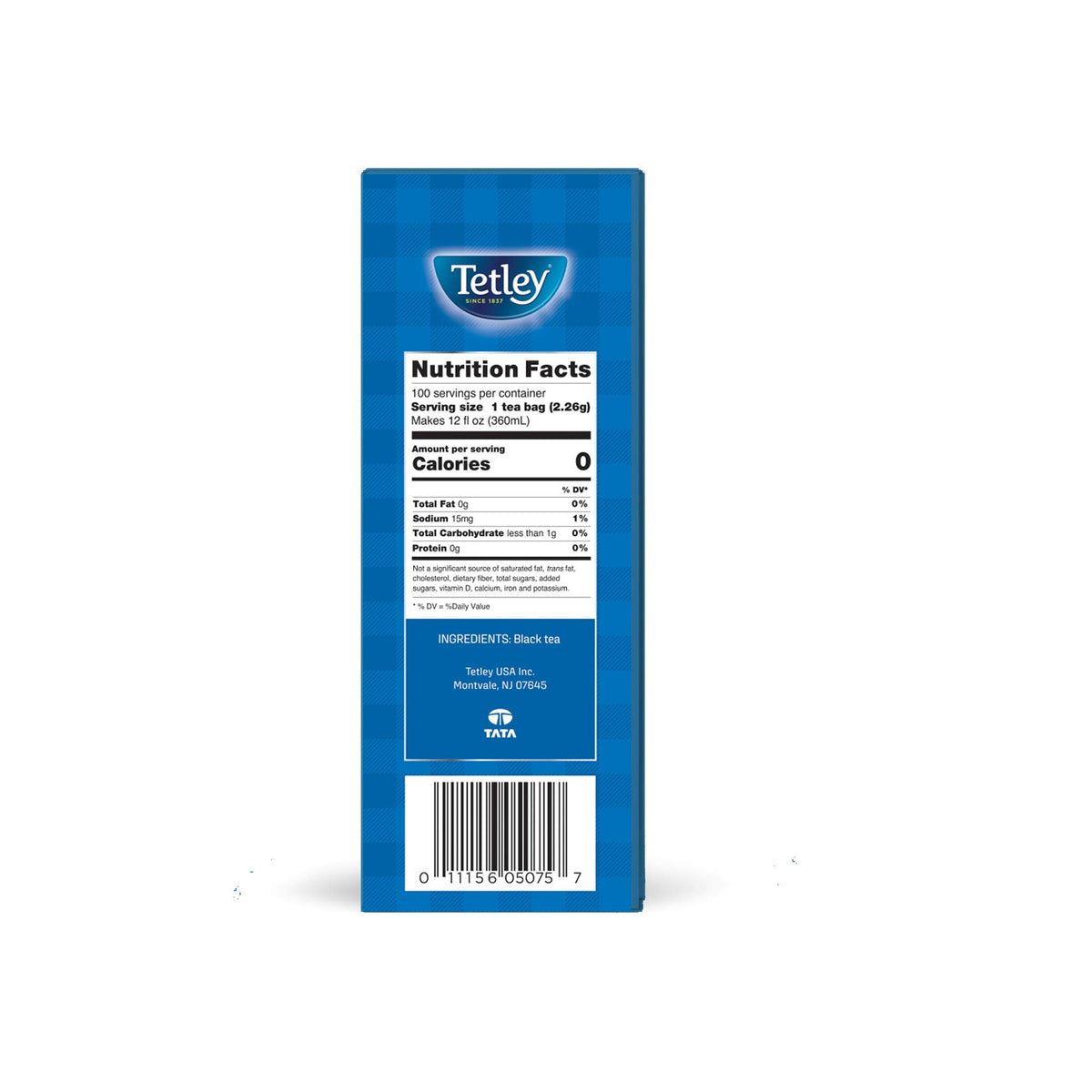 Tetley Classic Blend tea box front highlighting heritage and sustainability.