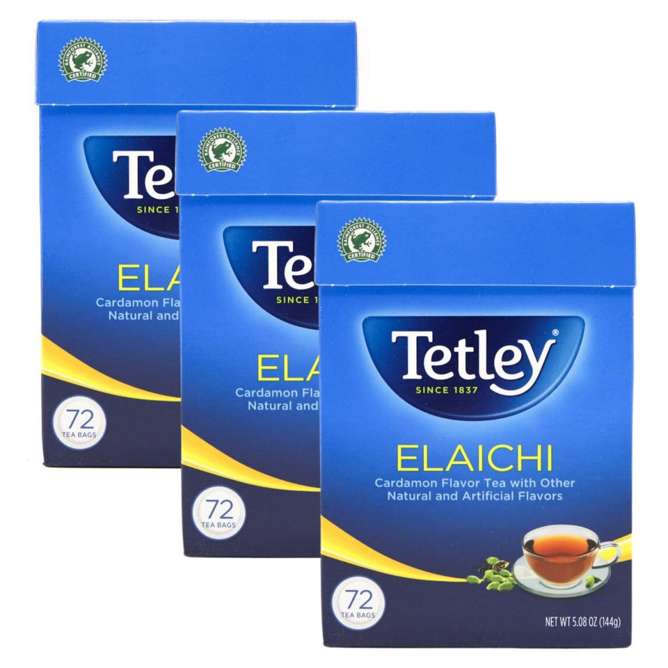 Tetley Elaichi tea bags in a pack of three with a classic premium blend.