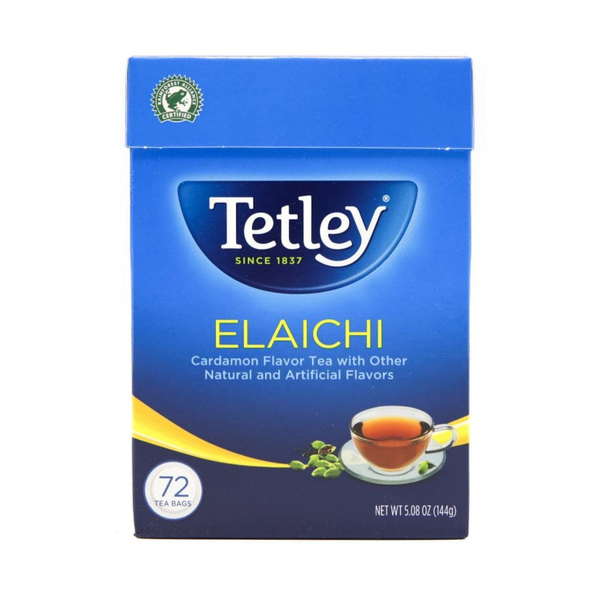 Tetley Elaichi tea cup with cardamom aroma, ideal for afternoon tea.