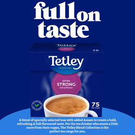 Brewing Tetley Extra Strong for a deep amber cup with rich aroma.