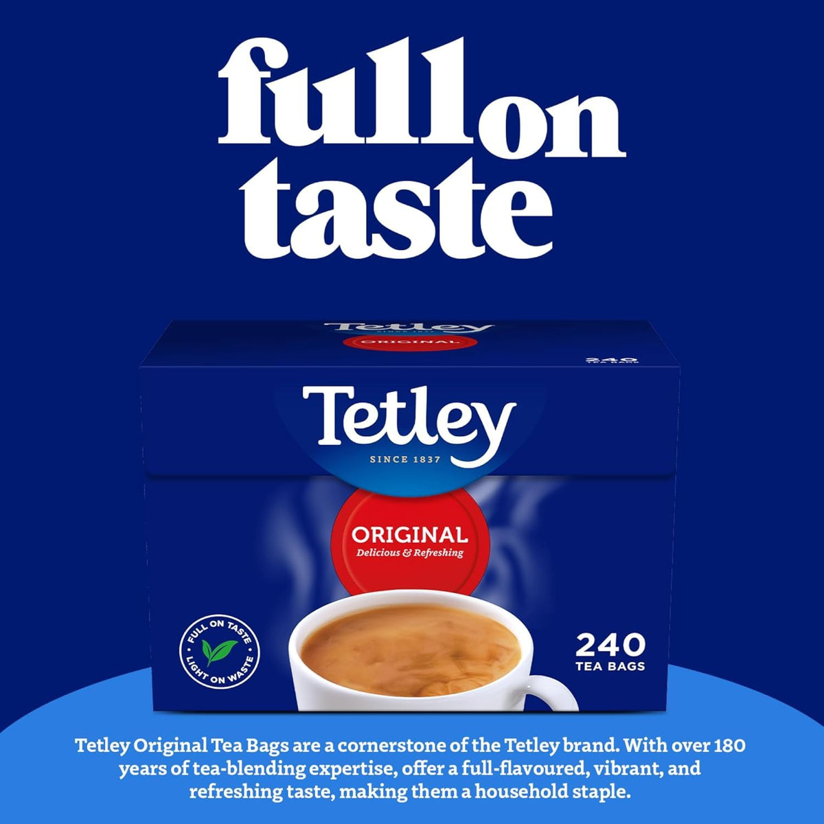 Full Tetley tea packaging ready for pantry or shelf.