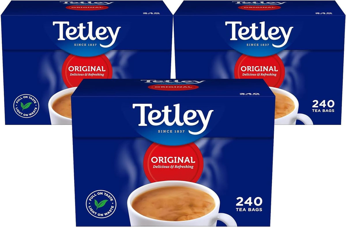 Tetley tea bags 240-count box front, ready for everyday brewing.