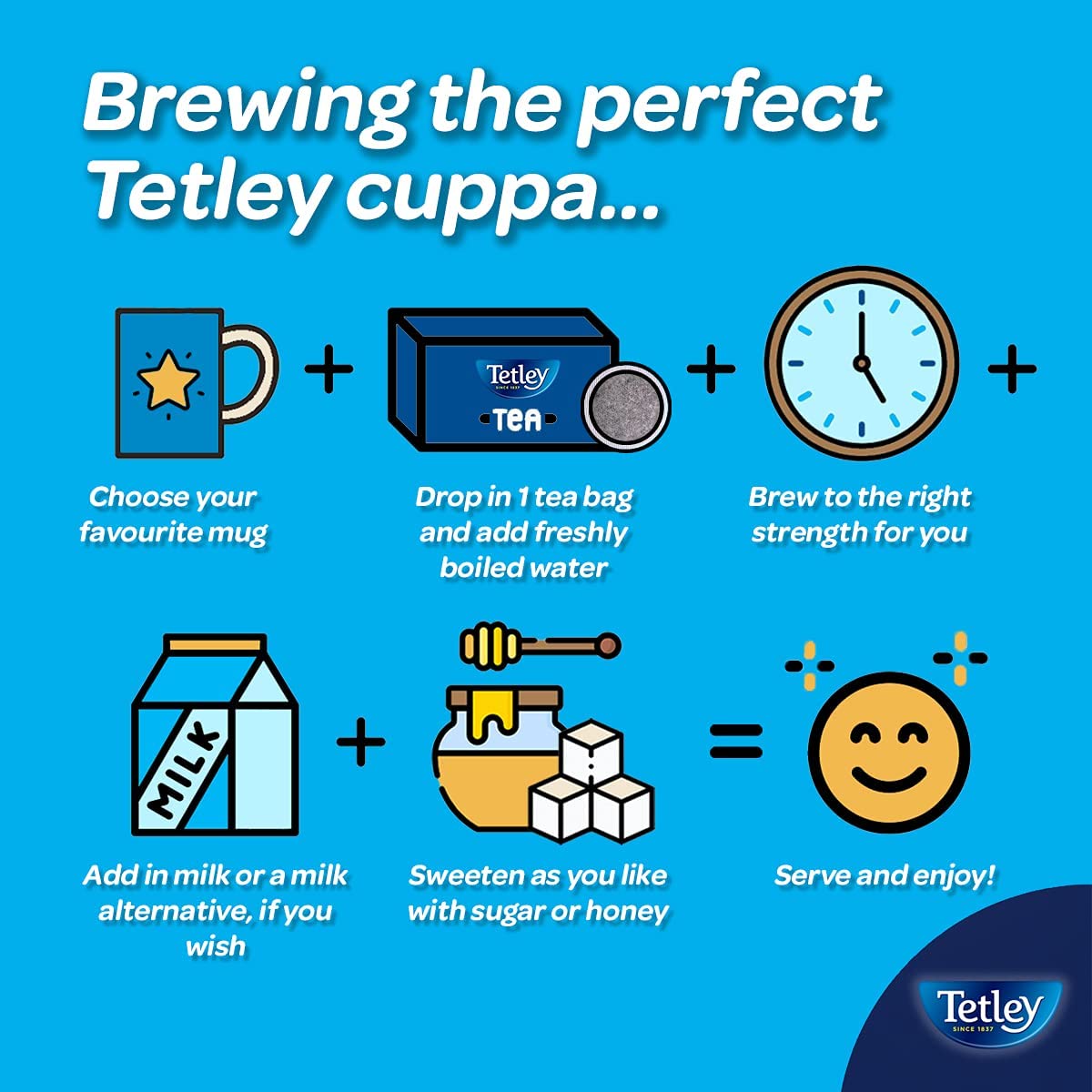 Pouring Tetley tea into a mug for a quick break.