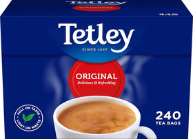 Close-up of Tetley tea bags highlighting rich aroma.