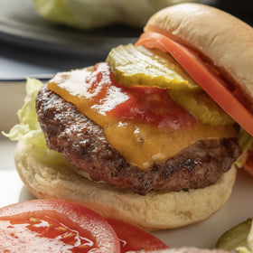 Teton Waters Ranch beef patties with no antibiotics or added hormones.