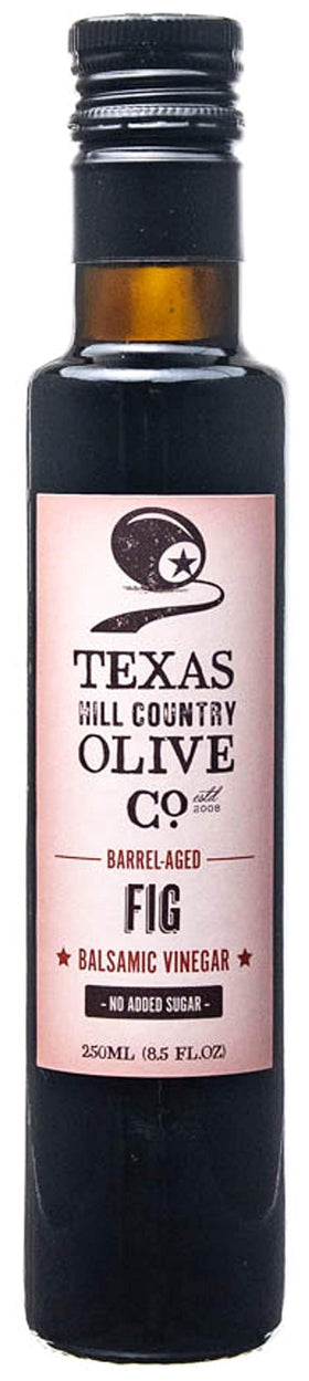 TEXAS HILL COUNTRY OLIVE CO. Fig Infused Balsamic Vinegar bottle enhances salads with rich fig notes