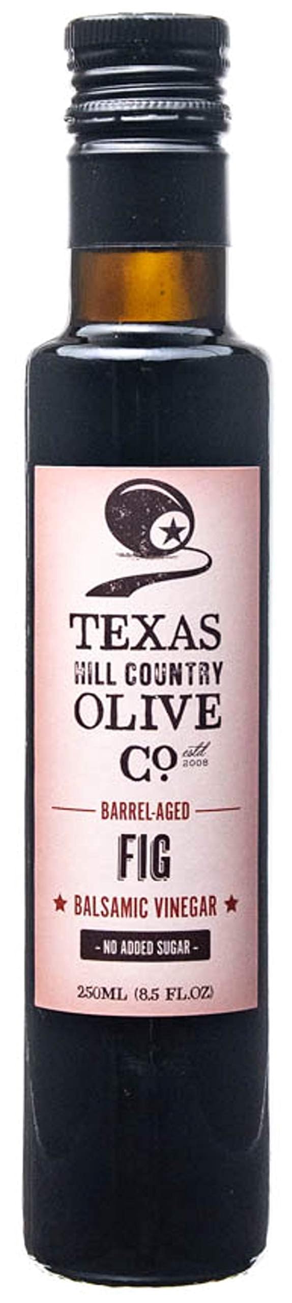TEXAS HILL COUNTRY OLIVE CO. Fig Infused Balsamic Vinegar bottle enhances salads with rich fig notes