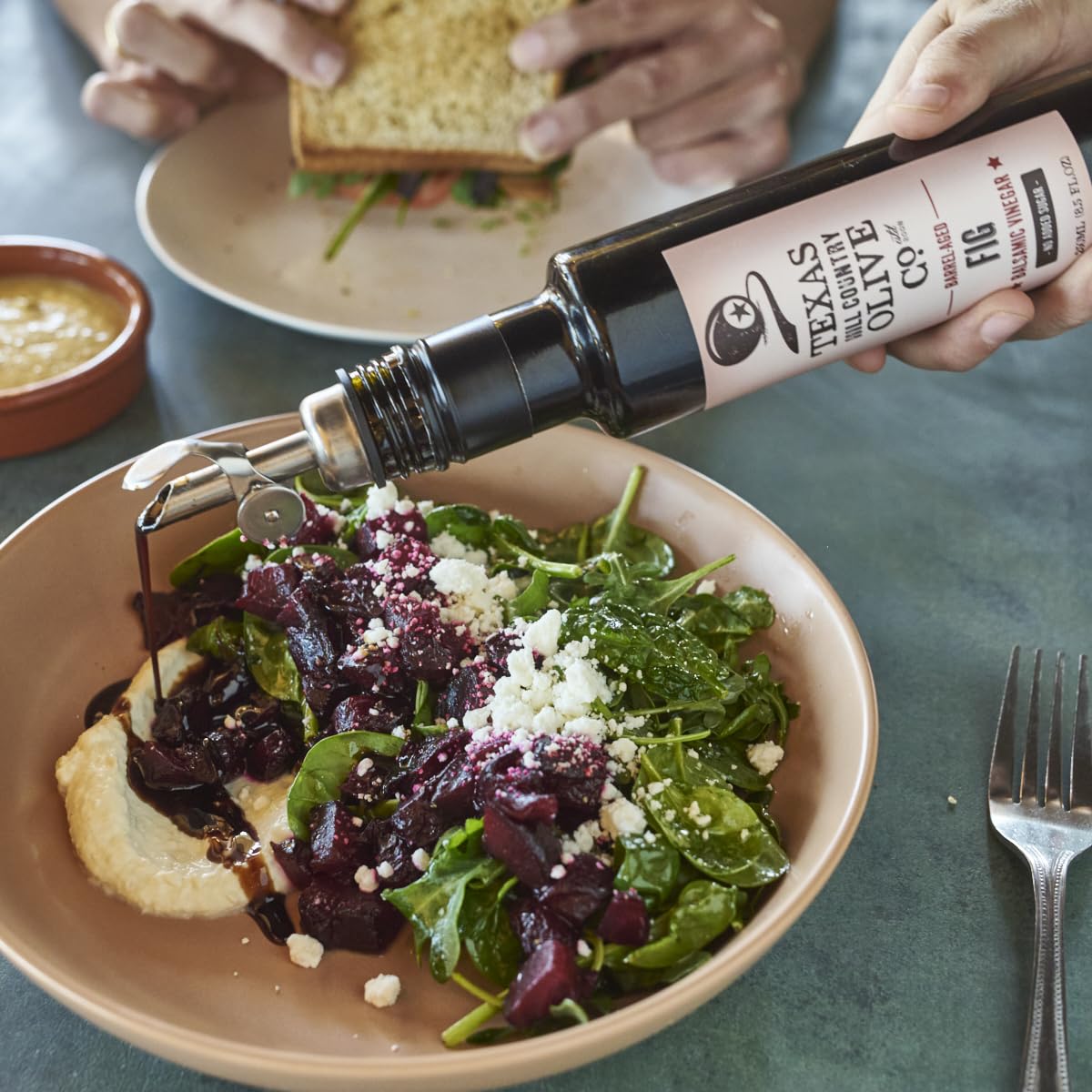 TEXAS HILL COUNTRY OLIVE CO. Fig Infused Balsamic Vinegar dressing idea on greens